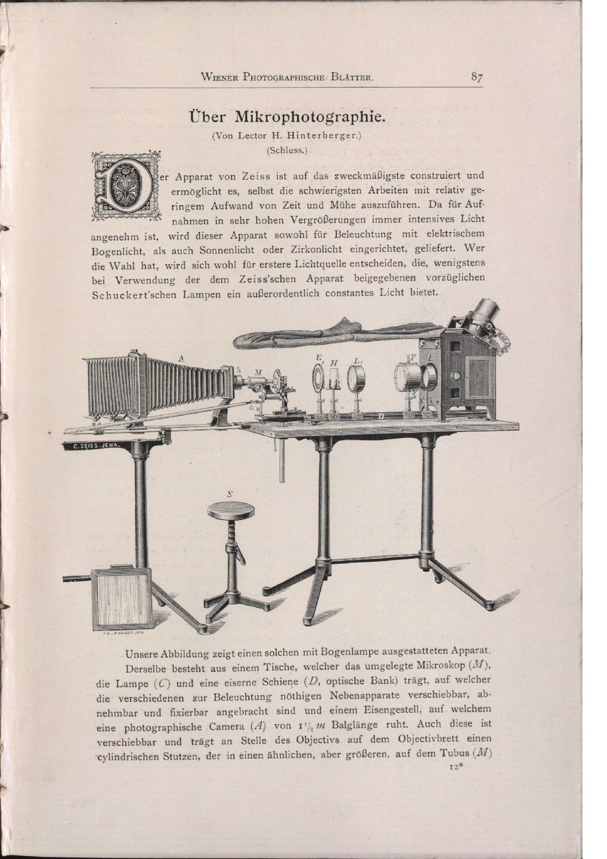 Hinterberger, Hugo, 1898, Über Mikrophotographie (Teil 2, "Schluss"), Beitrag in "Wiener Photographische Blätter", 1898, V. Jahrgang, S. 87ff.