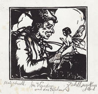 Albert Zahlbruckner, Holzschnitt "Der Wanderer und das Elfchen"